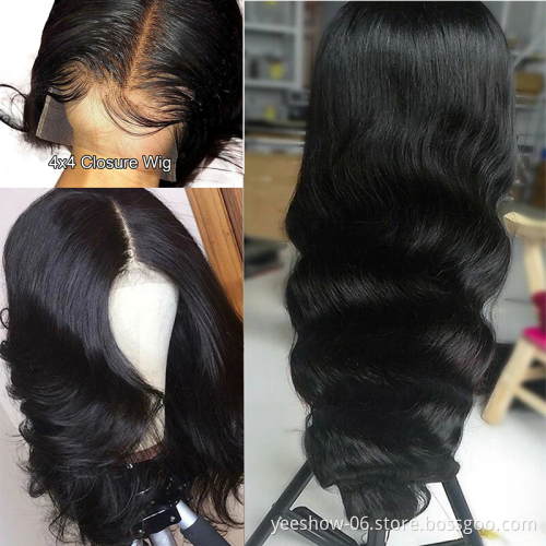 32 34 inches wholesale price softy 4*4 lace closure wig body wave raw virgin human hair brazilian wigs
